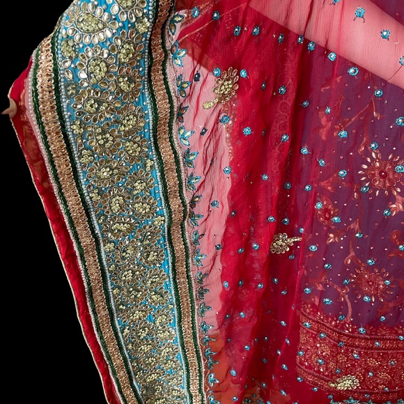 New, Never worn. Beautiful Blue & Red Salwar Kameez suit with Dupatta. - Picture 14 of 16